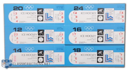 1980 Olympics Team USA "Miracle on Ice" Unused Ticket Collection of 6, Including Gold Medal Game