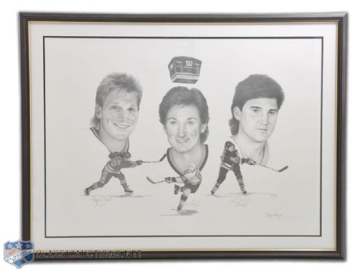 Gretzky, Lemieux & Hull Signed Limited Edition Joe Theiss Lithograph (24" x 36")