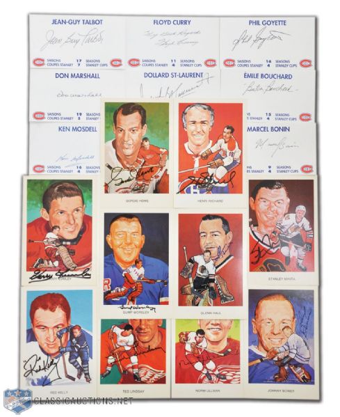Hockey Autograph Collection Including HHOF Postcards & Canadiens Cup Winners Signed Index Cards