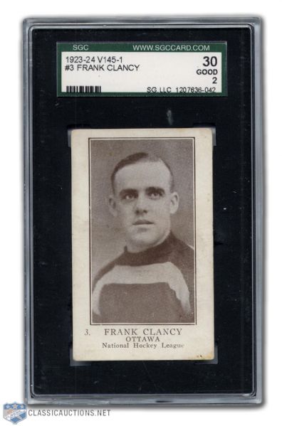 1923-24 William Paterson V145-1 #3 Frank King Clancy SGC Graded Rookie Card