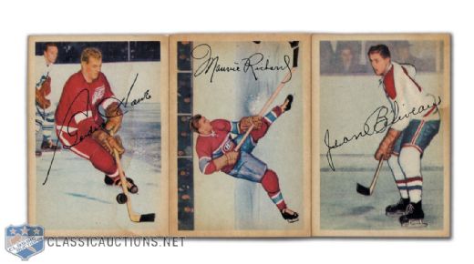 1953-54 Parkhurst Gordie Howe, Maurice Richard & Jean Beliveau Cards