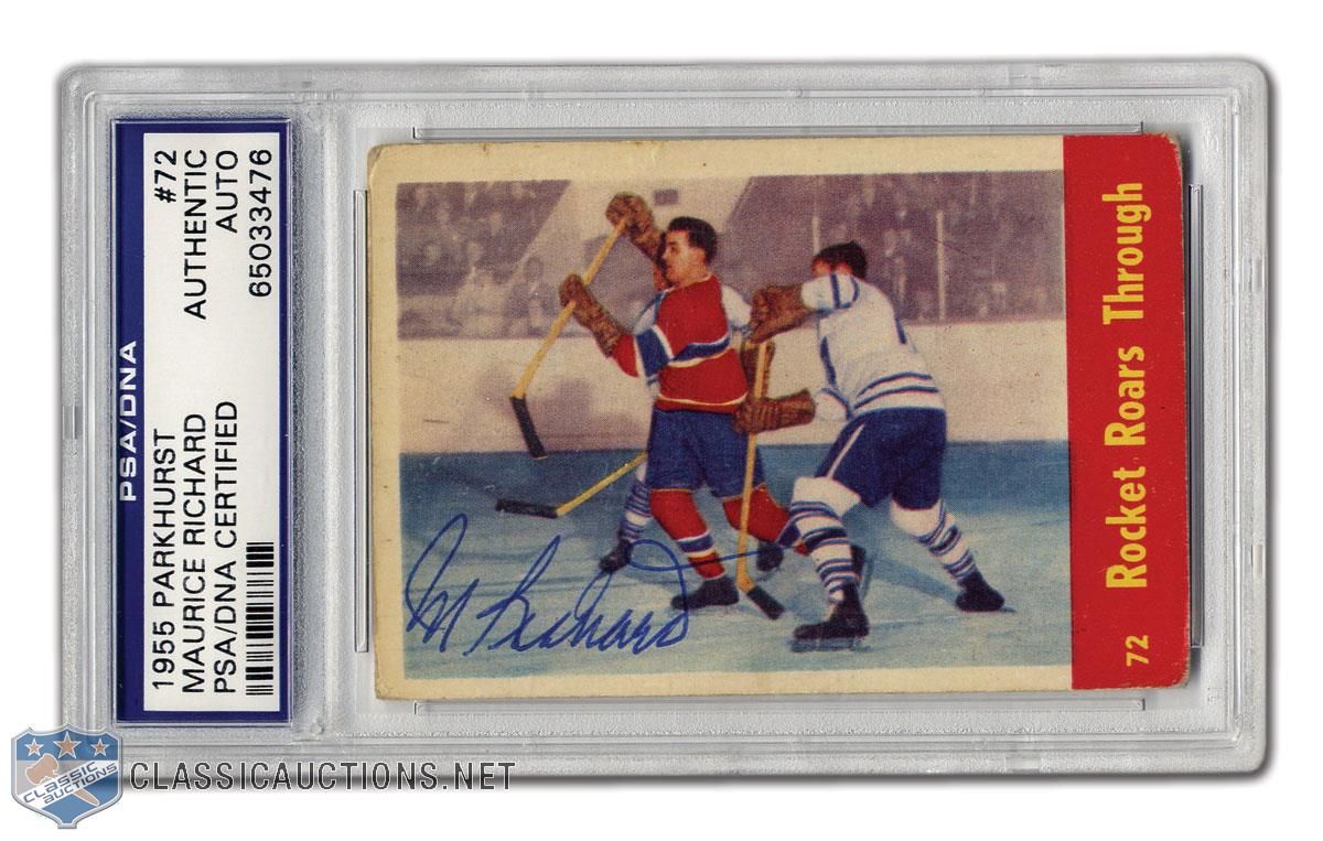 Lot Detail - 1955-56 Parkhurst #72 Maurice Richard Signed Card - PSA ...