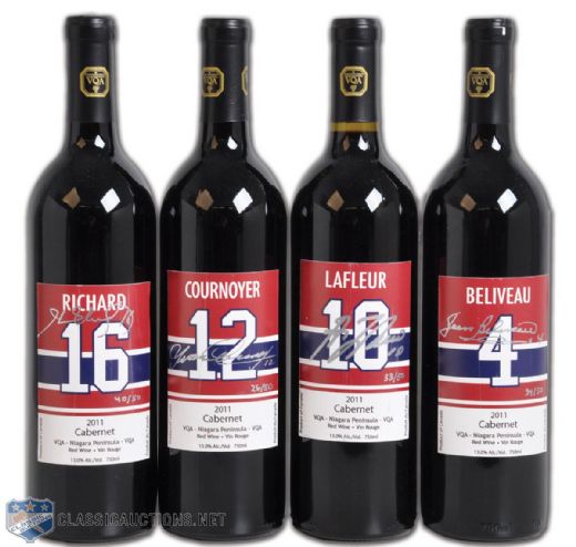 Cournoyer, Lafleur, Richard and Beliveau Signed Limited Edition Wine Bottle Collection of 12
