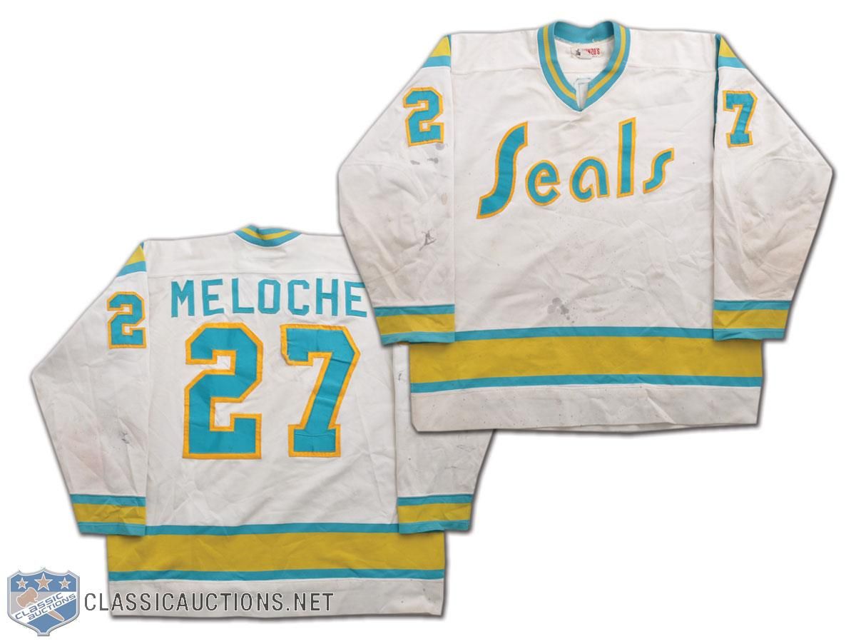 1974-76 Gilles Meloche California Seals Game Worn Jersey - Gilles Meloche  Letter