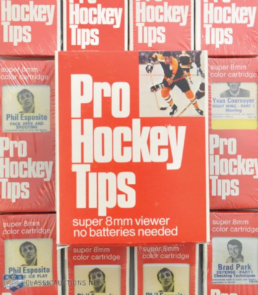 Early-1970s Pro Hockey Tips Super 8mm Film Cartridge and Viewer Collection of 13