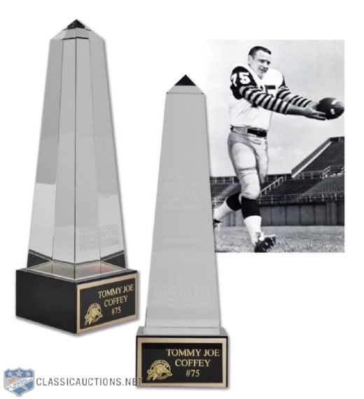 Tommy Joe Coffeys Hamilton Sports Hall of Fame 1967 Hamilton Tiger-Cats Grey Cup Champions Induction Trophy (10”) 