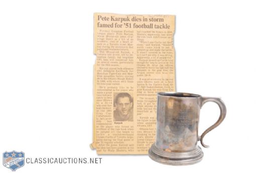 Pete Karpuks 1951 Grey Cup Champions Ottawa Rough Riders Championship Trophy Stein
