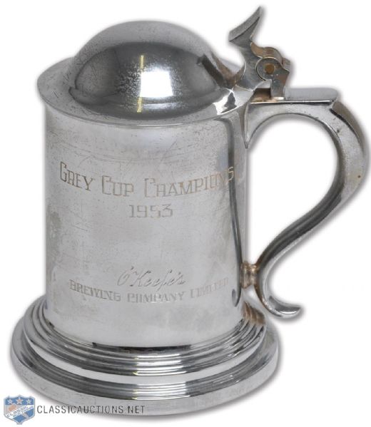 Art Darchs 1953 Grey Cup Champions Hamilton Tiger Cats Championship Trophy Stein 