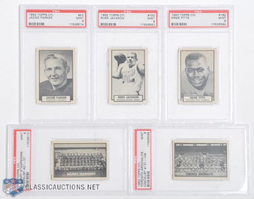 1962 Topps CFL PSA 9 Graded Card Collection of 5 - All Highest Graded and 1/1!