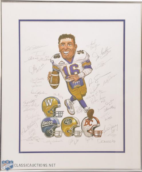 CFL Quarterback Greats (32) Signed Limited-Edition Framed Lithograph 
