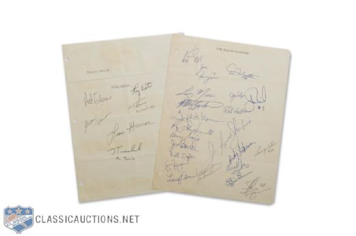 Calgary Stampeders 1975 Team-Signed Sheets by 28 (2) Featuring Forzani Brothers, Burden and Pisarcik