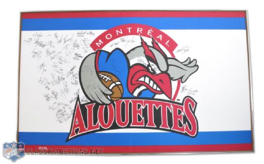 Montreal Alouettes 2000 Framed Team-Signed Flag With 47 Autographs