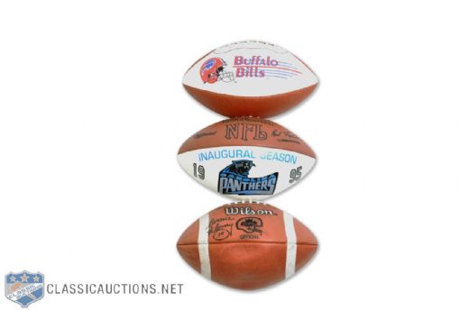 Collection of 3 Autographed Footballs Signed by Kelly, Faloney, Tasker, Thomas & More