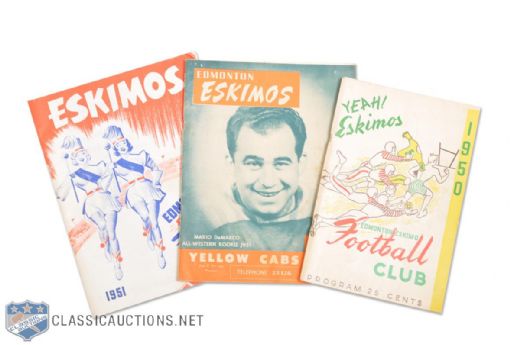 Lot of 3 Edmonton Eskimos Game Programs from 1950, 1951 & 1952