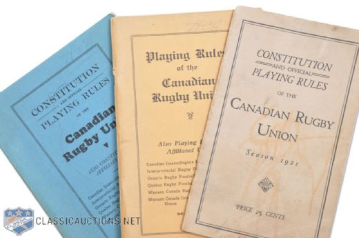 1921, 1931 and 1932 Canadian Rugby Union Playing Rules Booklets