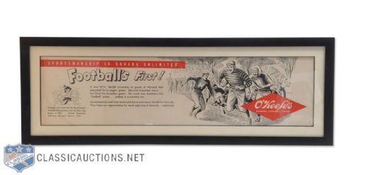 1930s OKeefes Brewery Framed CFL Advertising Sign