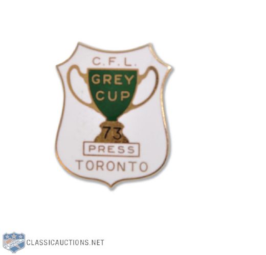 1973 CFL Grey Cup Press Pin - Ottawa Rough Riders vs Edmonton Eskimos