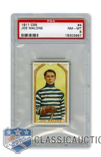 1911-12 Imperial Tobacco C55 #4 HOFer Joe "Phantom Joe" Malone RC - Graded PSA 8 - Highest Graded!