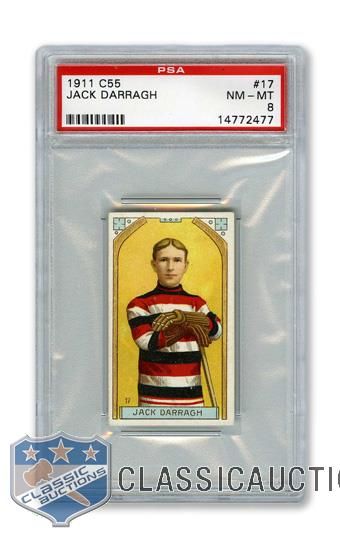 1911-12 Imperial Tobacco C55 #17 HOFer Jack Darragh RC - Graded PSA 8 - Highest Graded!