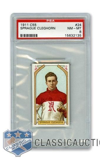 1911-12 Imperial Tobacco C55 #24 HOFer Sprague Cleghorn RC - Graded PSA 8 - Highest Graded!