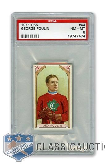 1911-12-Imperial Tobacco C55 #44 George "Skinner" Poulin - Graded PSA 8 - Highest Graded!