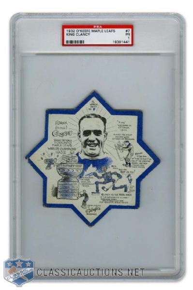 1932-33 OKeefes Coaster #7 HOFer Frank "King" Clancy - Graded PSA 1 - Highest Graded!