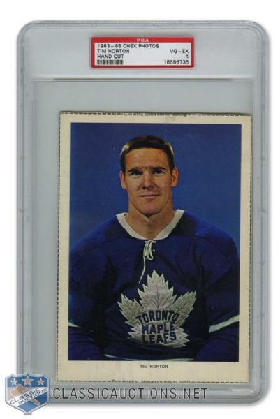 1963-64 Chex Cereal Series 1 Photo - HOFer Tim Horton - Graded PSA 4 - Highest Graded!