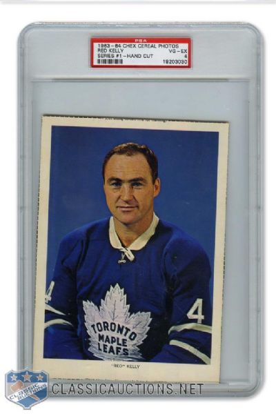 1963-64 Chex Cereal Series 1 Photo - HOFer Leonard "Red" Kelly - Graded PSA 4 - Highest Graded!