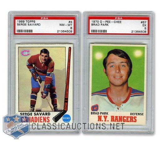 1969-70 Topps #4 HOFer Savard RC PSA-8 and 1970-71 OPC #67 HOFer Park RC PSA-5