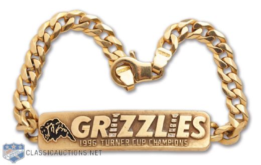 Robert "Butch" Gorings 1995-96 IHL Utah Grizzlies Turner Cup Championship 10K Gold and Diamond Bracelet