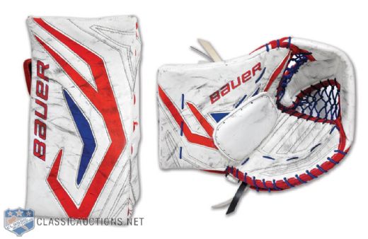 Peter Budajs 2011-12 Montreal Canadiens Game-Used Photo-Matched Bauer Blocker and Practice Glove