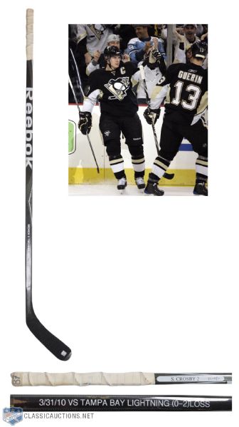 Sidney Crosbys March 31st 2010 Pittsburgh Penguins Game-Used Reebok Stick Obtained from Crosby