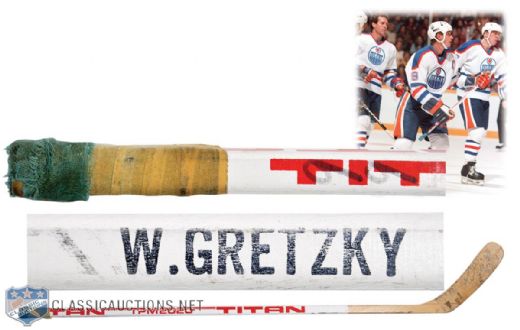 Wayne Gretzkys 1986-87 Edmonton Oilers Titan Game-Used Stanley Cup Playoffs Stick - From the Shawn Chaulk Collection