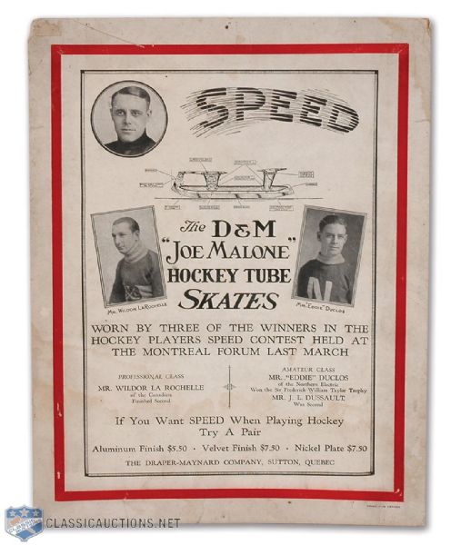 Joe Malone 1920s Endorsed D&M Skates Advertising Sign (11" x 14")