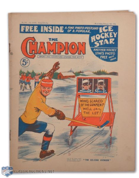 1936 The Champion Magazine - Held an Aurele Joliat Stars of the Ice Rinks Postcard!