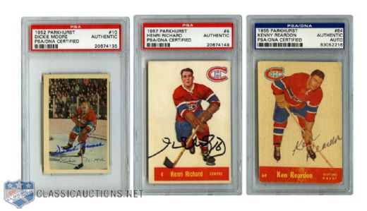 1950s Parkhurst Montreal Canadiens Signed Rookie/Star Cards (3) - All PSA/DNA Certified
