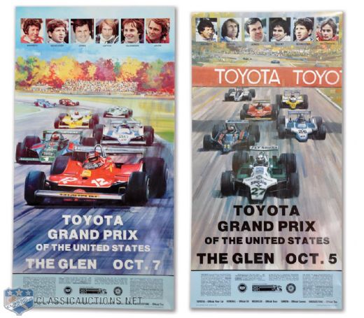 Watkins Glen 1979 and 1980 Original Formula One Posters Featuring Gilles Villeneuve