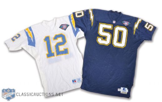 David Binns 1994 San Diego Chargers Game-Worn Jersey with Team Repairs Plus Stan Humphries Game-Issued