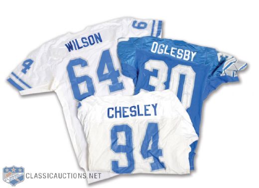 Chesleys, Wilsons and Oglesbys Detroit Lions Early-1990s Pre-Season Game-Worn Jerseys