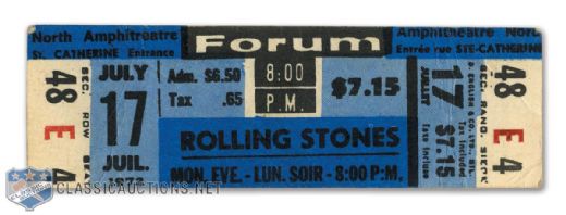 The Rolling Stones 1972 American Tour Montreal Forum Full Ticket