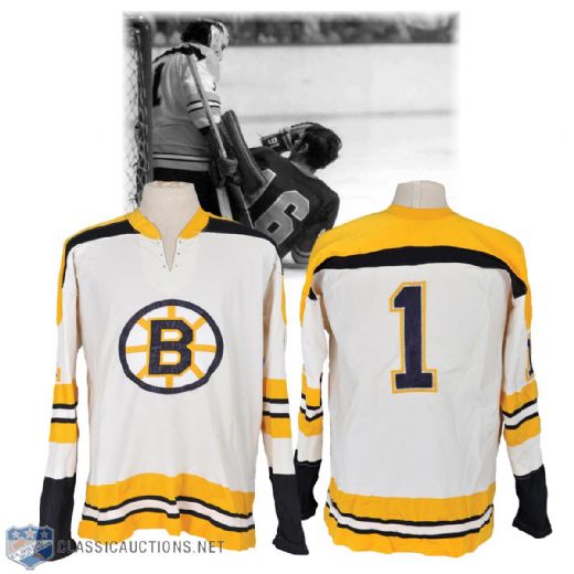 Ed Johnstons 1970-72 Boston Bruins Game-Worn Jersey - Team Repairs!