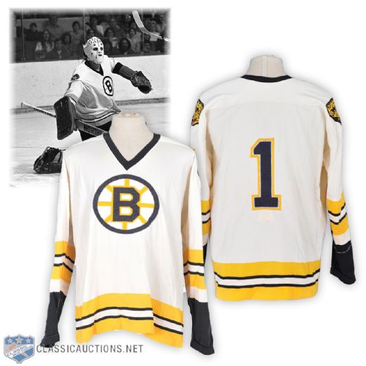 Gilles Gilberts 1975-76 Boston Bruins Game-Worn Jersey - Team Repairs!