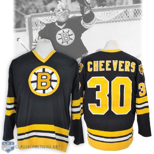 Gerry Cheevers 1978-79 Boston Bruins Game-Worn Jersey - Team Repairs!