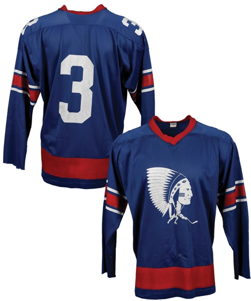 AHL Springfield Indians 1974-75 Game-Worn #3 Jersey with LOA - Team Repairs! - Short-Lived Style!