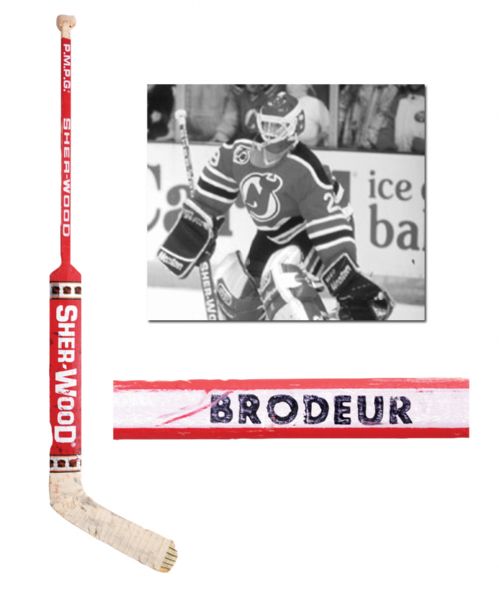 Martin Brodeurs 1991-92 New Jersey Devils Signed Game-Used Rookie <br>Sher-Wood Stick with LOA