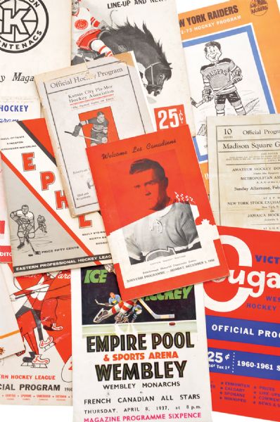 Collection of 12 Vintage Hockey Programs from Different Leagues Dating Back to the 1930s