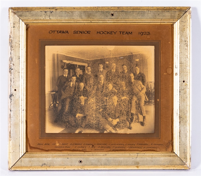 Ottawa Senators 1923 Stanley Cup Champions Framed Team-Photo (14” x 16”) Plus Late-1930s Ottawa Auditorium Hockey Program Inserts (9)