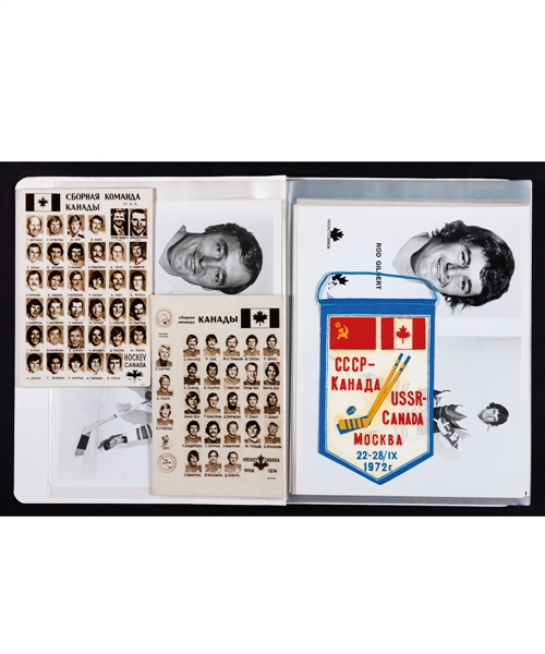 1972 Canada-Russia Series Team Canada Player Photo Collection of 42 Plus Scarce Mini-Pennant Given to Players 