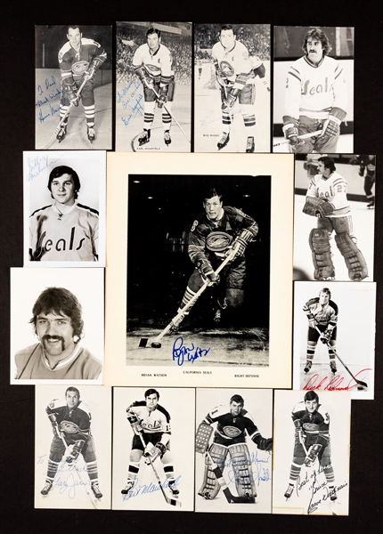 California Golden Seals 1967-68 to 1975-76 Postcard and Team-Issued Photo Collection of 155+ including 49 Signed 