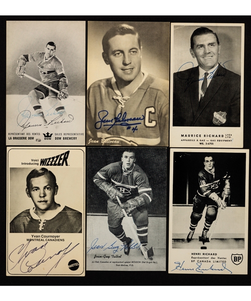 Vintage 1940s/1970s Montreal Canadiens Postcard Collection of 45 with Many Advertising Postcards and Including Maurice Richard Signed Postcards (3)